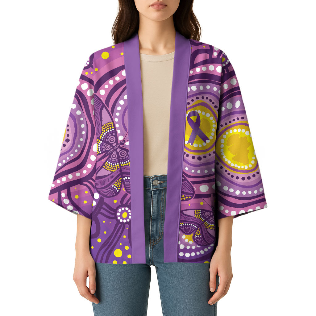 Australia Indigenous World Cancer Day Purple Aboriginal Kimono Butterfly Ribbon