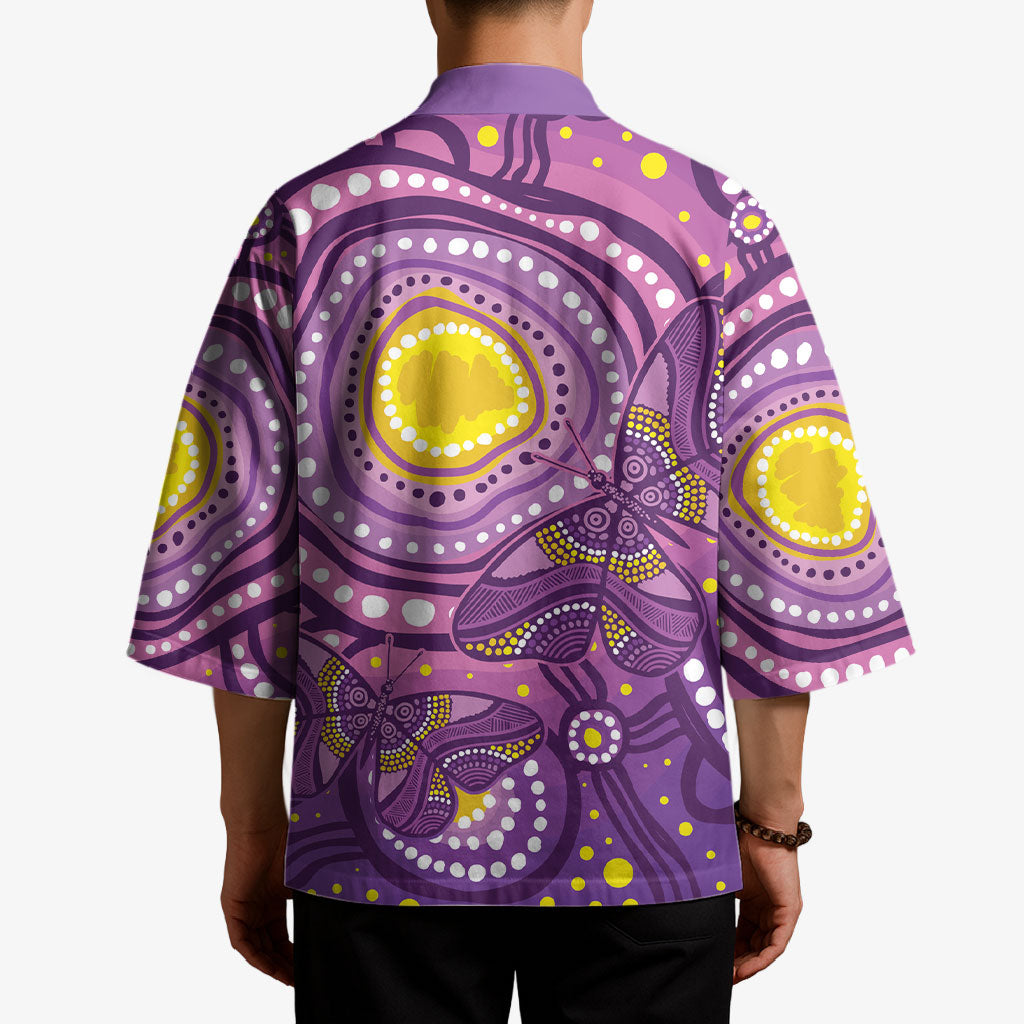 Australia Indigenous World Cancer Day Purple Aboriginal Kimono Butterfly Ribbon