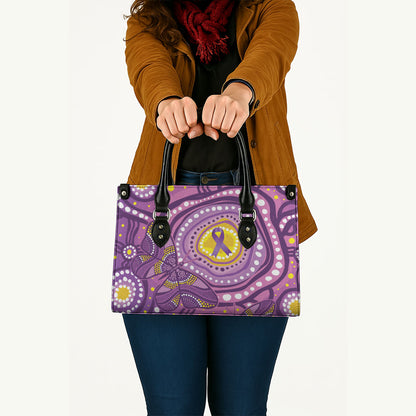 Australia Indigenous World Cancer Day Purple Aboriginal Leather Bag Butterfly Ribbon