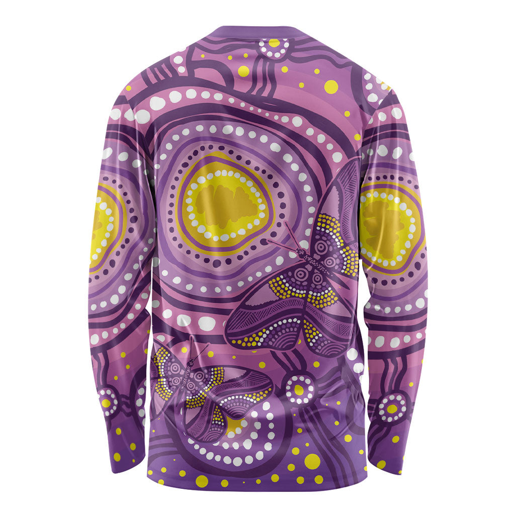 Australia Indigenous World Cancer Day Purple Aboriginal Long Sleeve Shirt Butterfly Ribbon