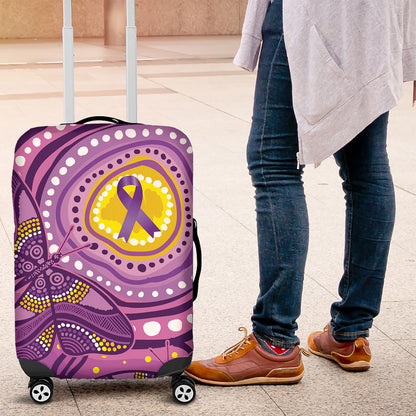 Australia Indigenous World Cancer Day Purple Aboriginal Luggage Cover Butterfly Ribbon