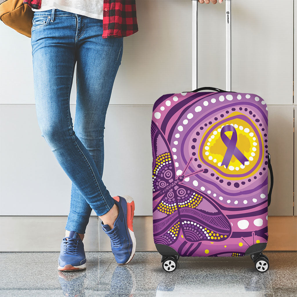 Australia Indigenous World Cancer Day Purple Aboriginal Luggage Cover Butterfly Ribbon
