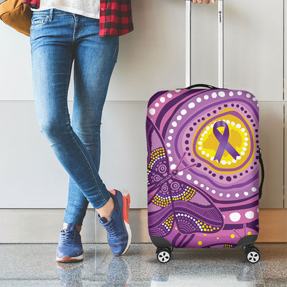 Australia Indigenous World Cancer Day Purple Aboriginal Luggage Cover Butterfly Ribbon