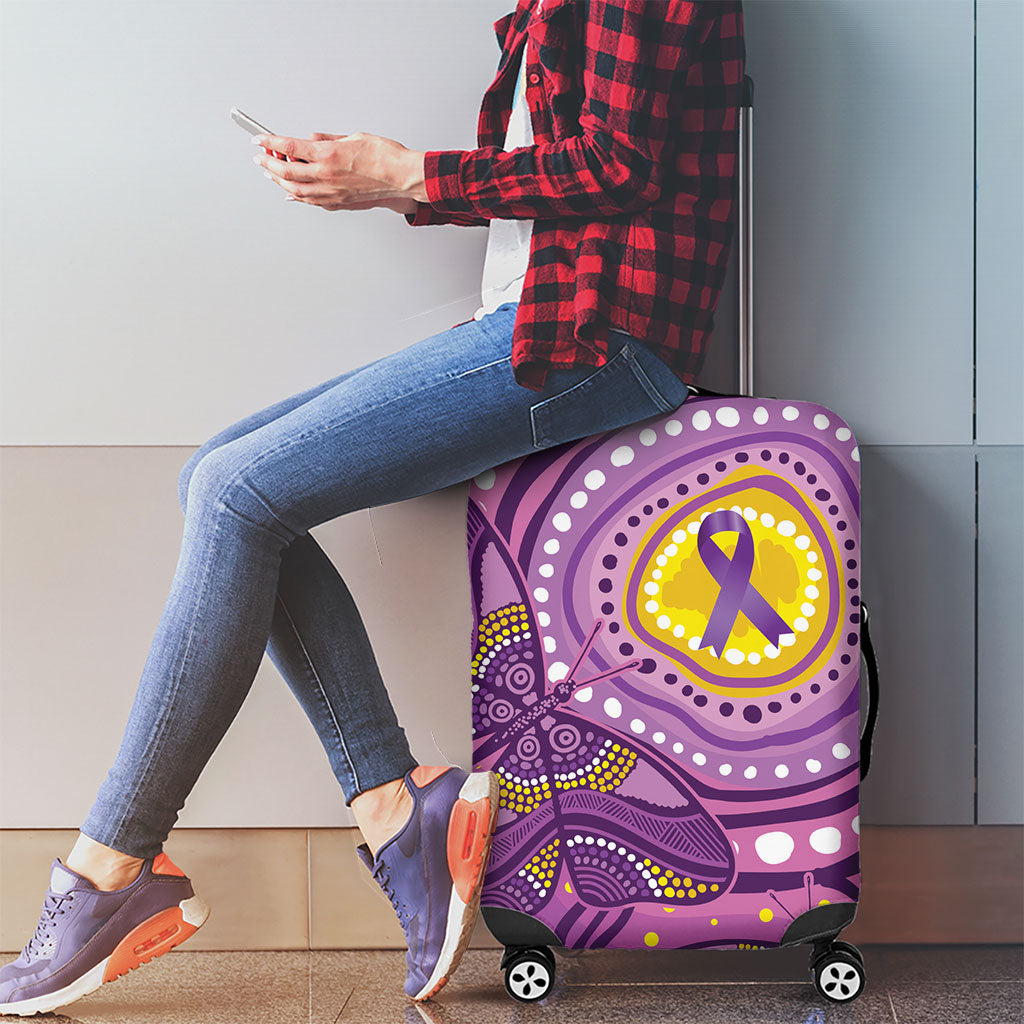 Australia Indigenous World Cancer Day Purple Aboriginal Luggage Cover Butterfly Ribbon