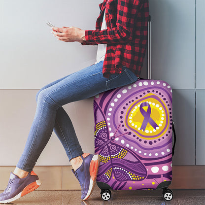 Australia Indigenous World Cancer Day Purple Aboriginal Luggage Cover Butterfly Ribbon