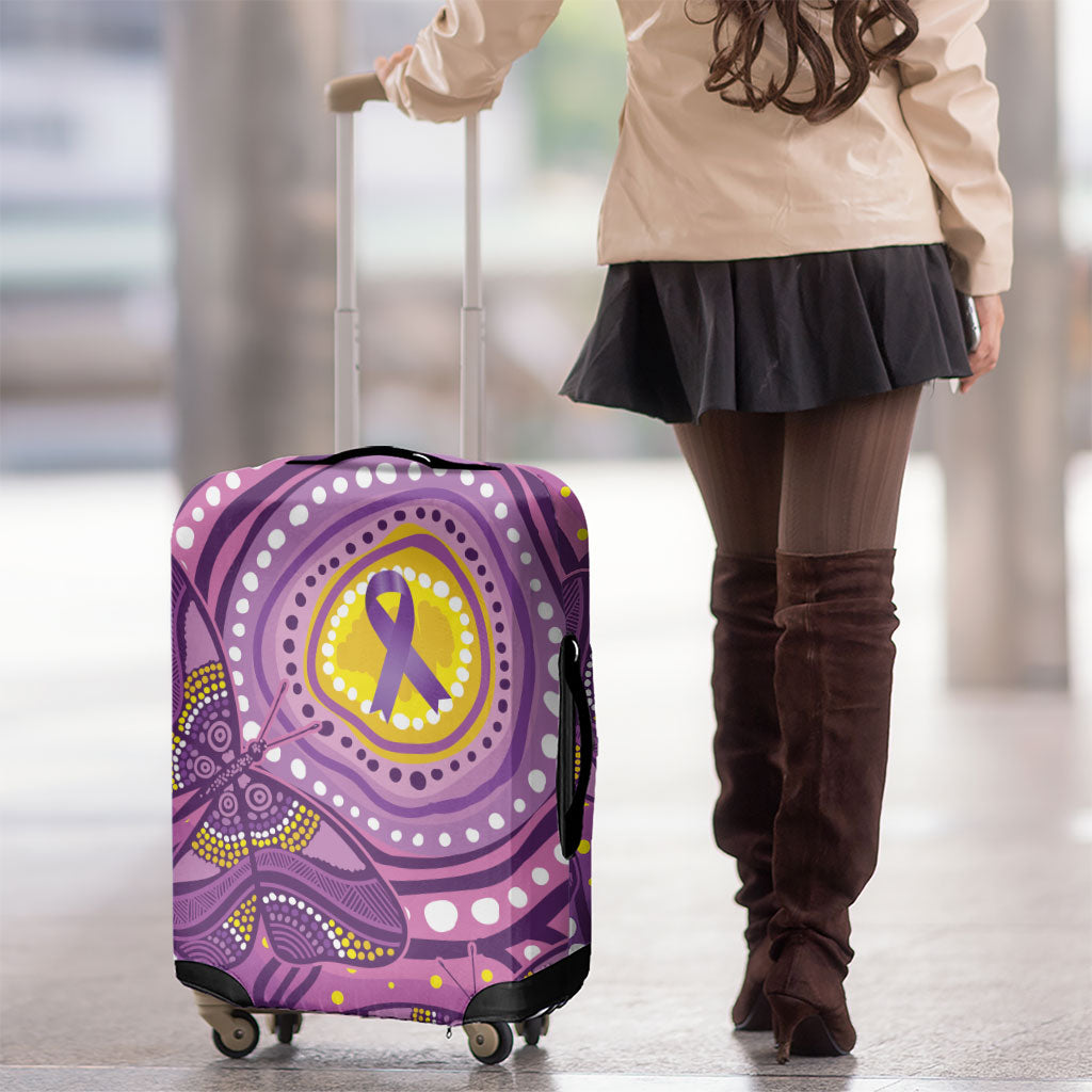 Australia Indigenous World Cancer Day Purple Aboriginal Luggage Cover Butterfly Ribbon