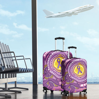 Australia Indigenous World Cancer Day Purple Aboriginal Luggage Cover Butterfly Ribbon