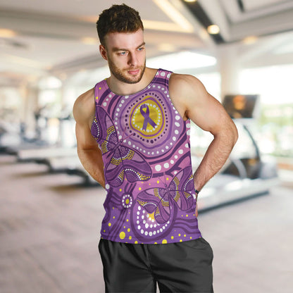 Australia Indigenous World Cancer Day Purple Aboriginal Men Tank Top Butterfly Ribbon