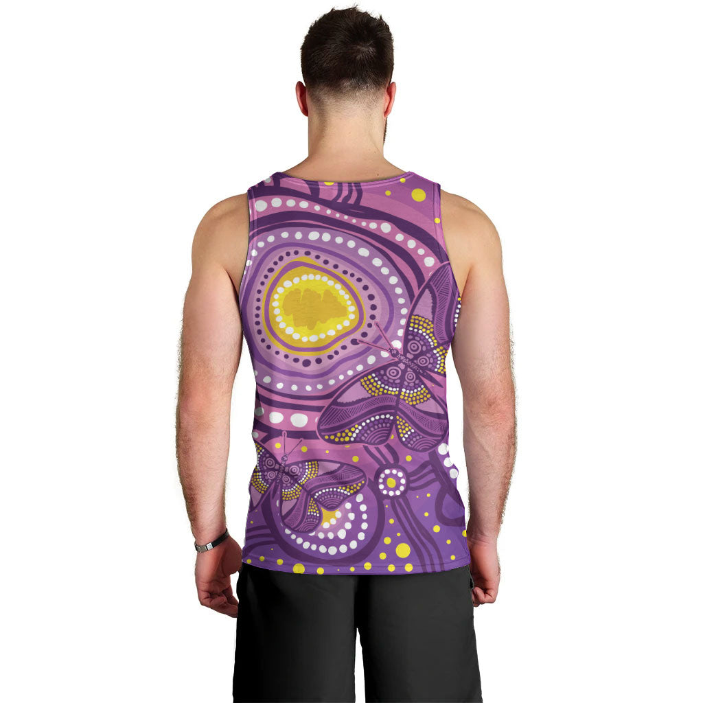 Australia Indigenous World Cancer Day Purple Aboriginal Men Tank Top Butterfly Ribbon