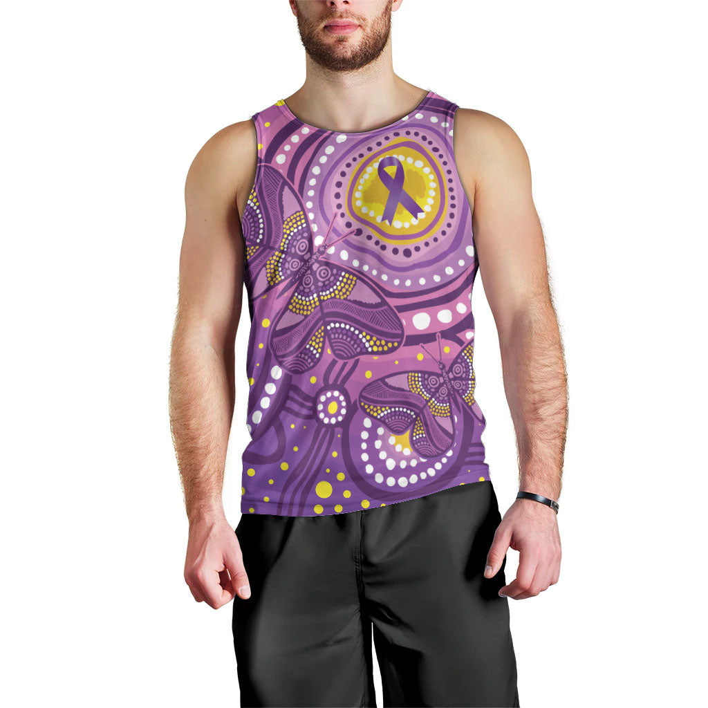 Australia Indigenous World Cancer Day Purple Aboriginal Men Tank Top Butterfly Ribbon