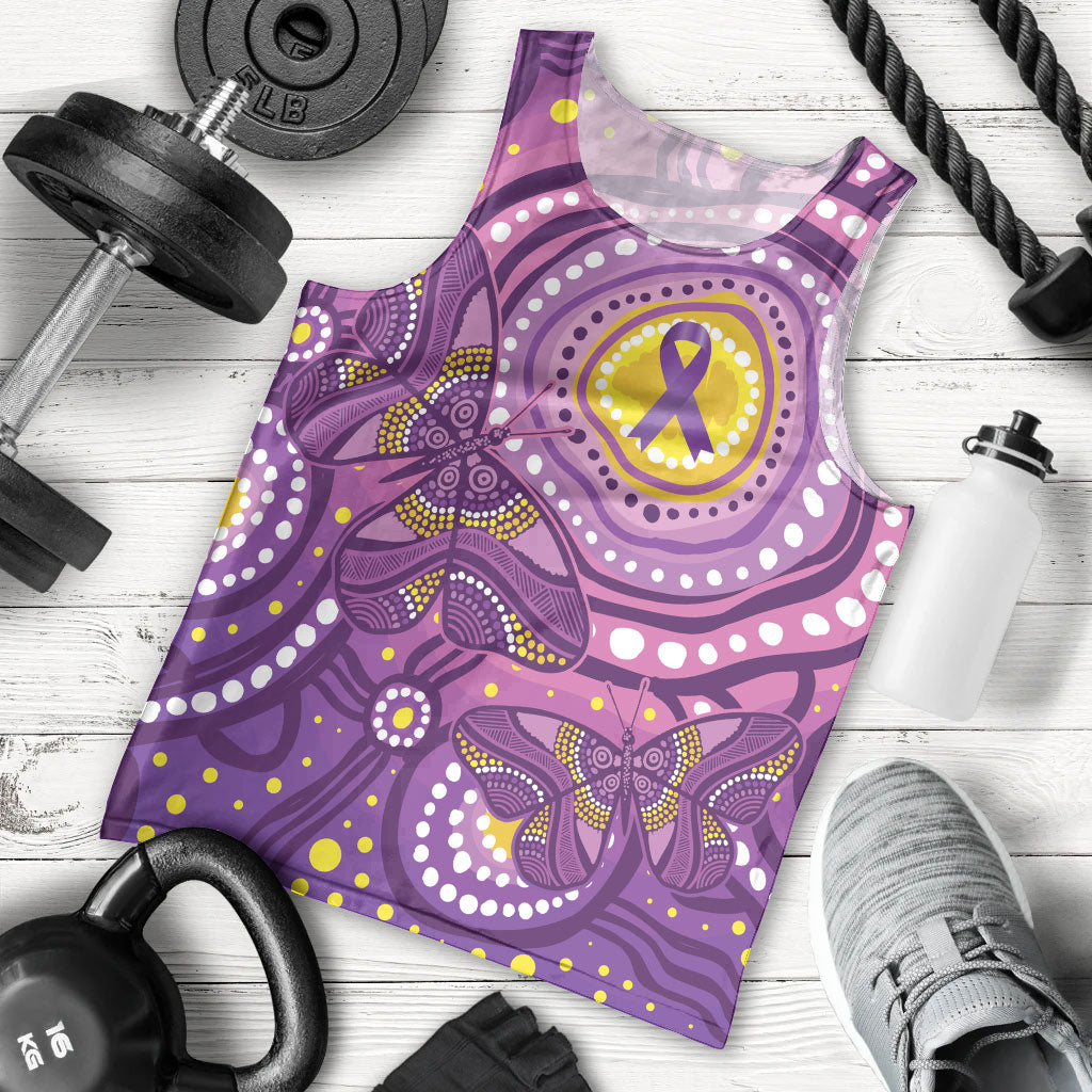 Australia Indigenous World Cancer Day Purple Aboriginal Men Tank Top Butterfly Ribbon