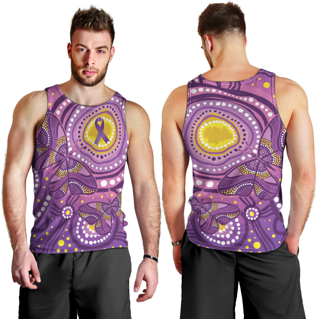 Australia Indigenous World Cancer Day Purple Aboriginal Men Tank Top Butterfly Ribbon