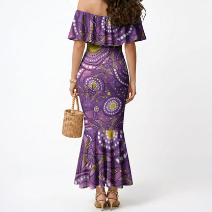 Australia Indigenous World Cancer Day Purple Aboriginal Mermaid Dress Butterfly Ribbon