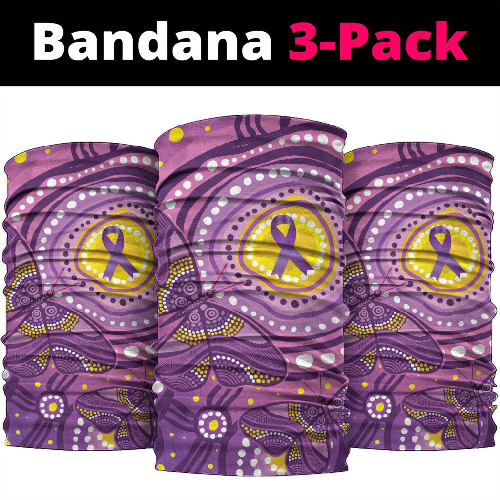 Australia Indigenous World Cancer Day Purple Aboriginal Neck Gaiter Butterfly Ribbon