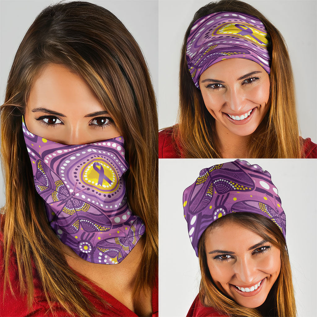 Australia Indigenous World Cancer Day Purple Aboriginal Neck Gaiter Butterfly Ribbon