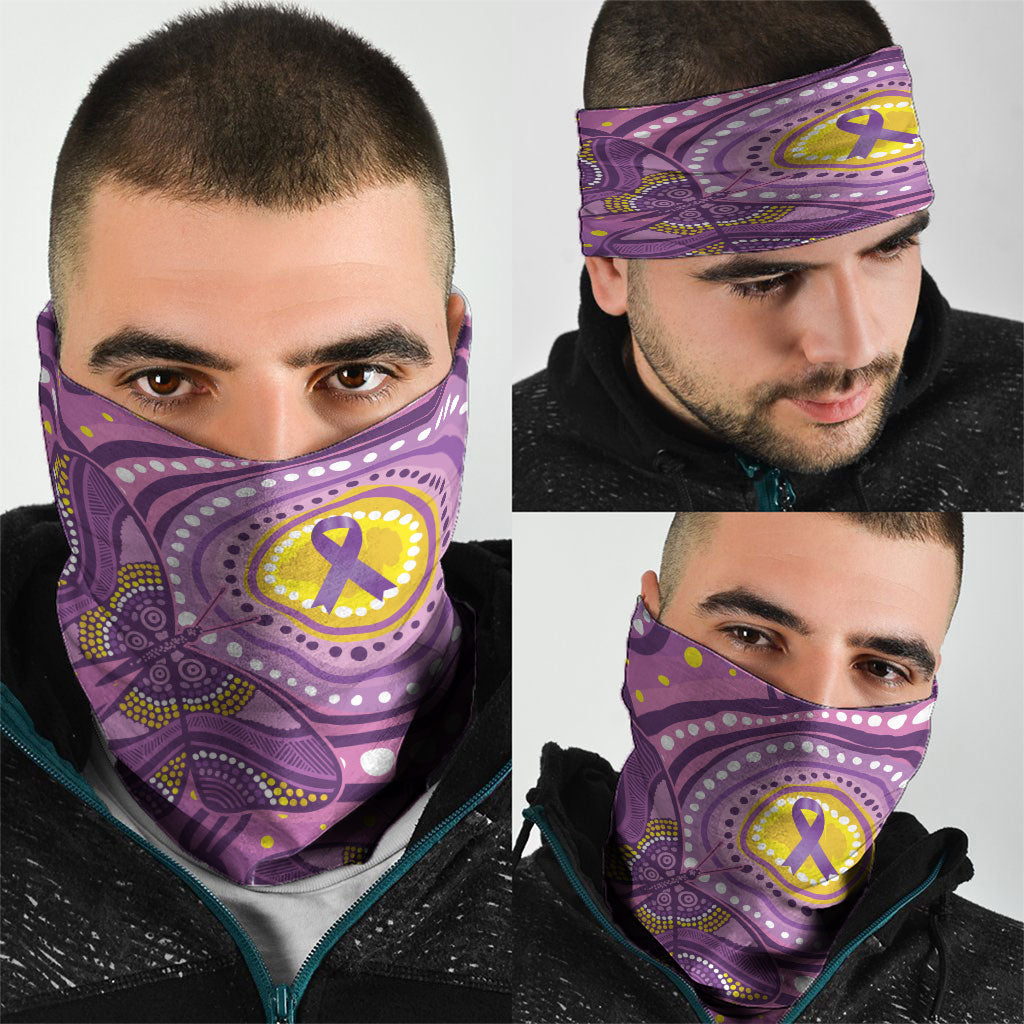 Australia Indigenous World Cancer Day Purple Aboriginal Neck Gaiter Butterfly Ribbon