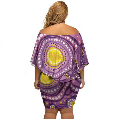 Australia Indigenous World Cancer Day Purple Aboriginal Off Shoulder Short Dress Butterfly Ribbon