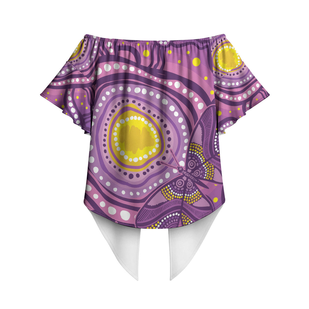 Australia Indigenous World Cancer Day Purple Aboriginal Off Shoulder Wrap Waist Top Butterfly Ribbon