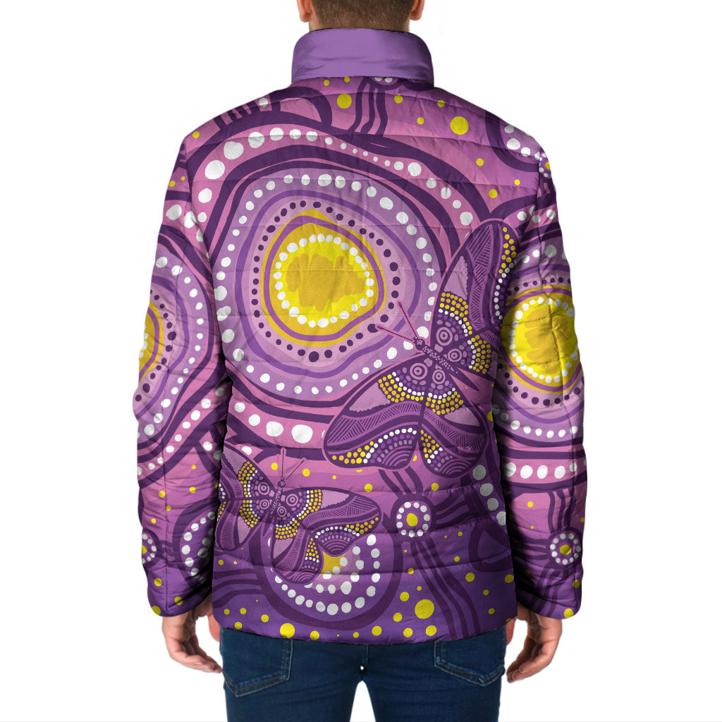 Australia Indigenous World Cancer Day Purple Aboriginal Padded Jacket Butterfly Ribbon