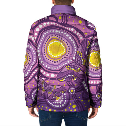 Australia Indigenous World Cancer Day Purple Aboriginal Padded Jacket Butterfly Ribbon