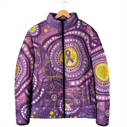 Australia Indigenous World Cancer Day Purple Aboriginal Padded Jacket Butterfly Ribbon