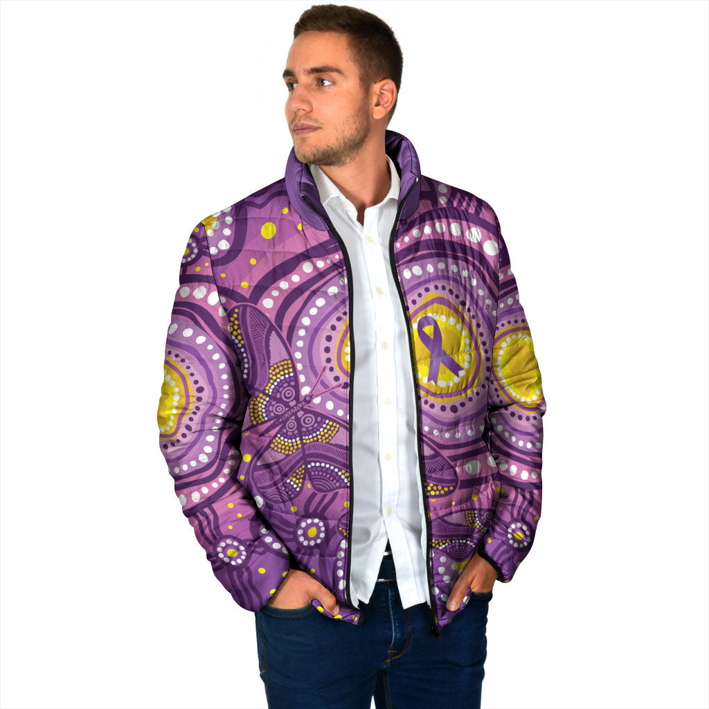 Australia Indigenous World Cancer Day Purple Aboriginal Padded Jacket Butterfly Ribbon