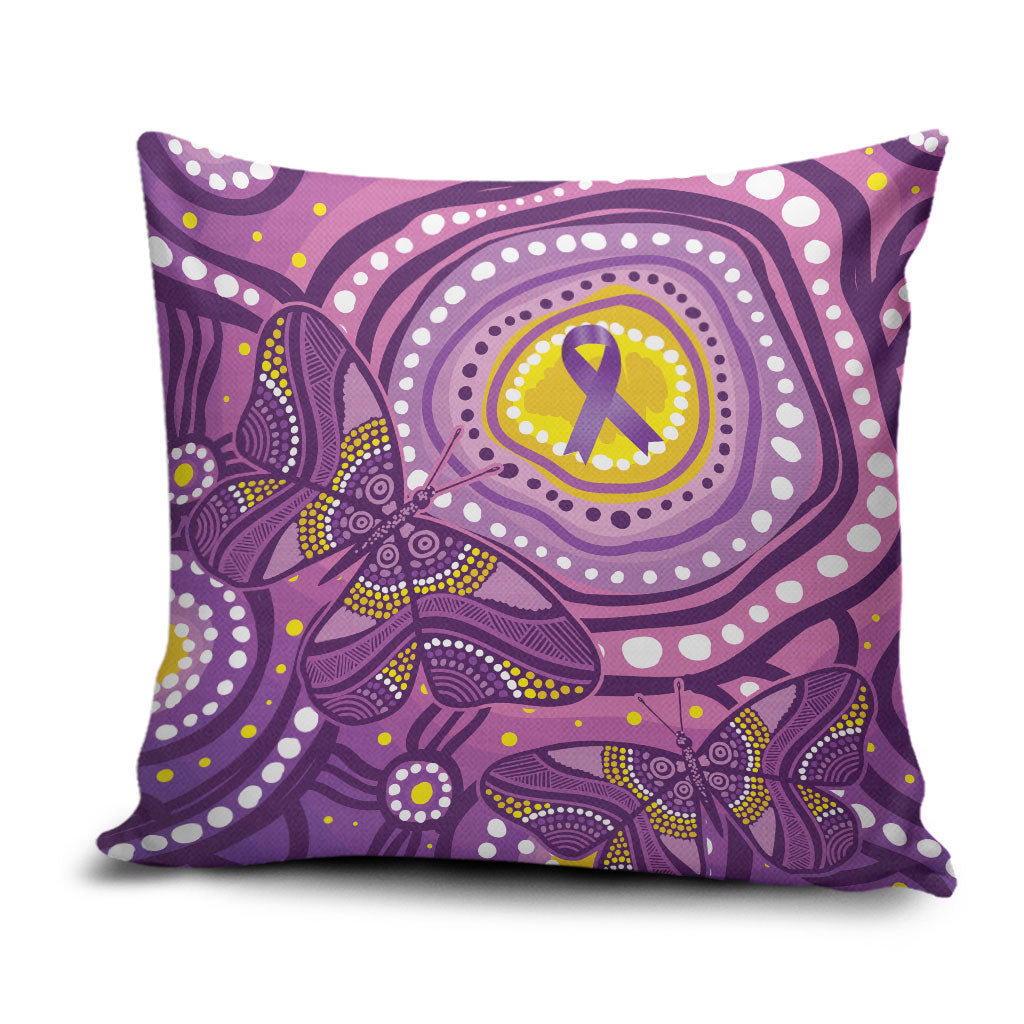 Australia Indigenous World Cancer Day Purple Aboriginal Pillow Cover Butterfly Ribbon