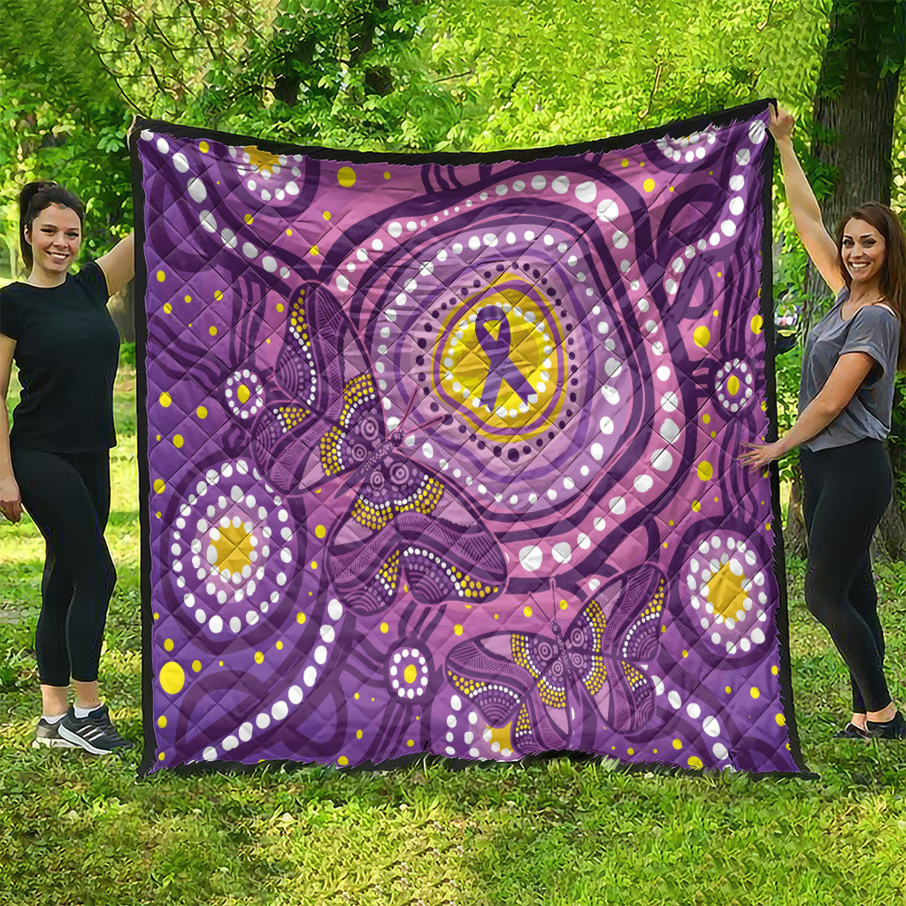 Australia Indigenous World Cancer Day Purple Aboriginal Quilt Butterfly Ribbon