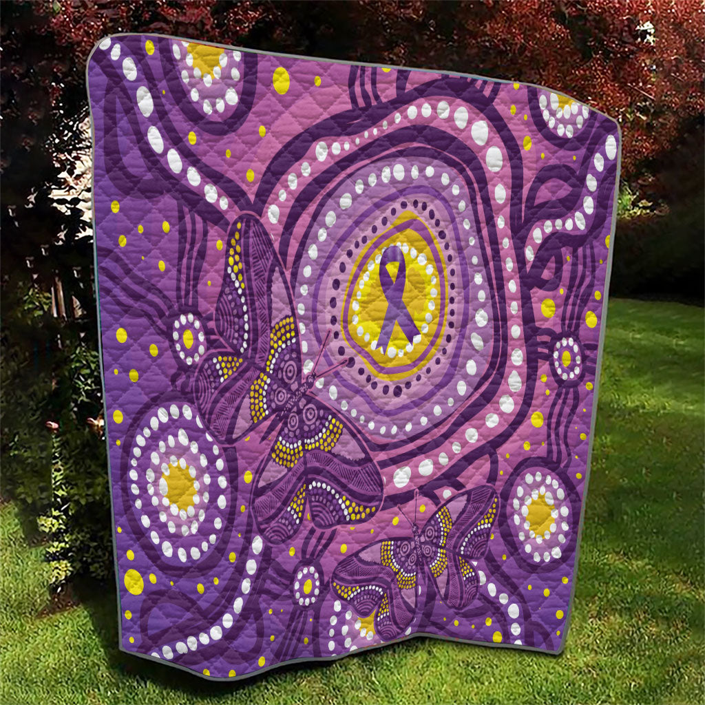 Australia Indigenous World Cancer Day Purple Aboriginal Quilt Butterfly Ribbon