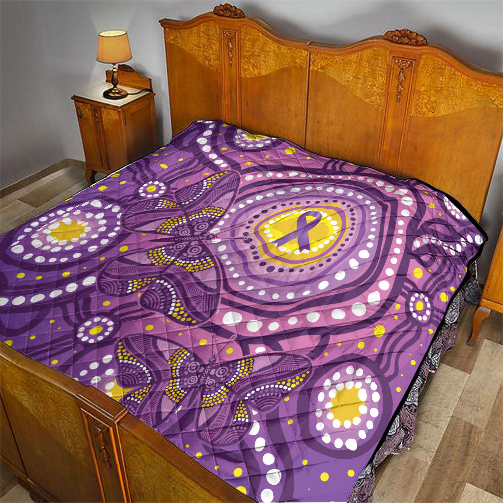 Australia Indigenous World Cancer Day Purple Aboriginal Quilt Butterfly Ribbon