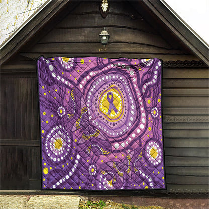 Australia Indigenous World Cancer Day Purple Aboriginal Quilt Butterfly Ribbon