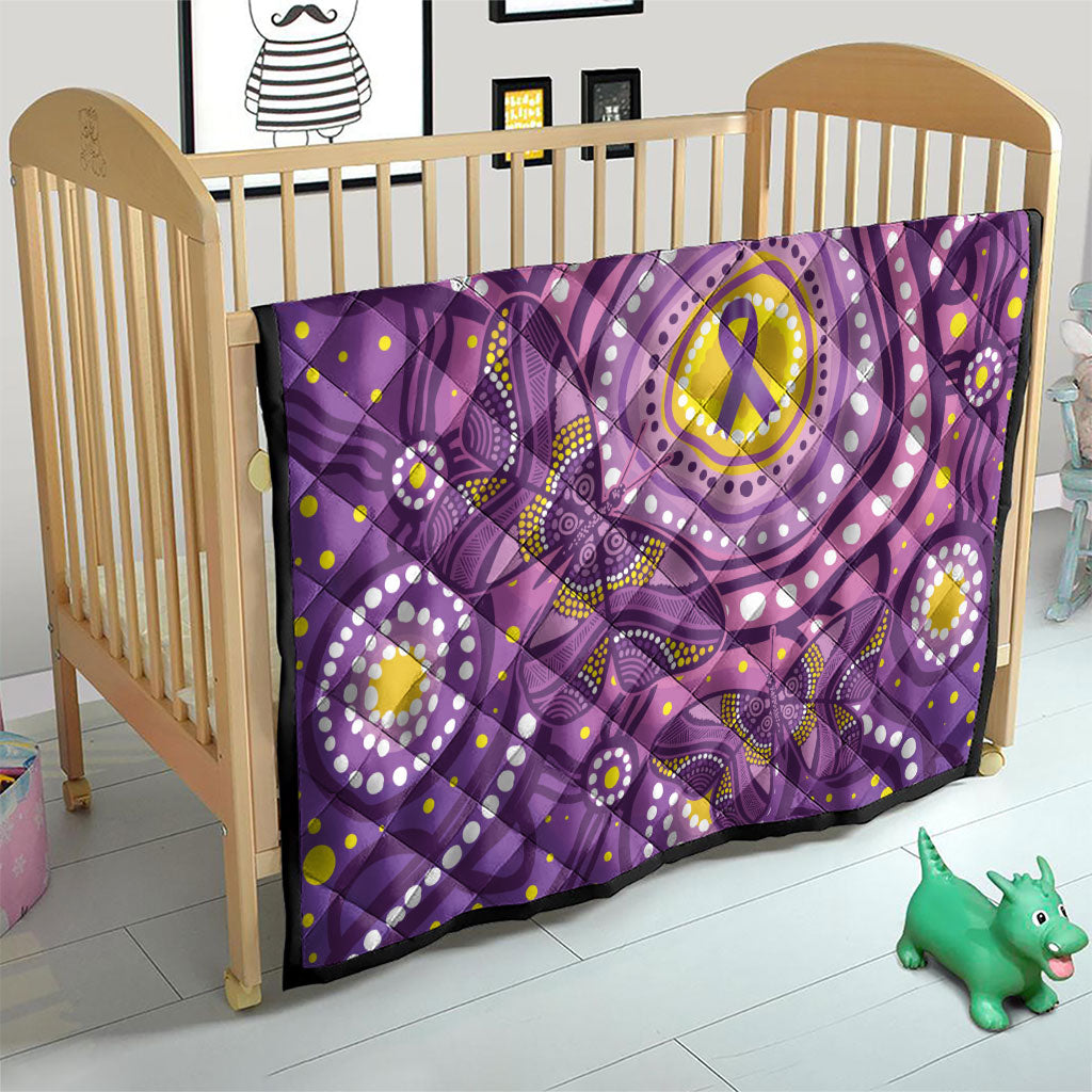 Australia Indigenous World Cancer Day Purple Aboriginal Quilt Butterfly Ribbon