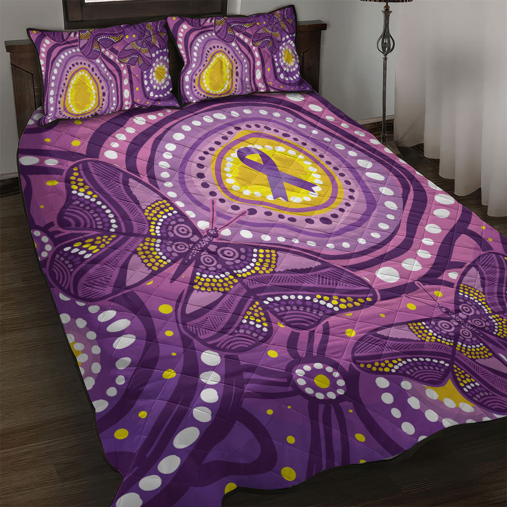 Australia Indigenous World Cancer Day Purple Aboriginal Quilt Bed Set Butterfly Ribbon
