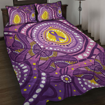 Australia Indigenous World Cancer Day Purple Aboriginal Quilt Bed Set Butterfly Ribbon