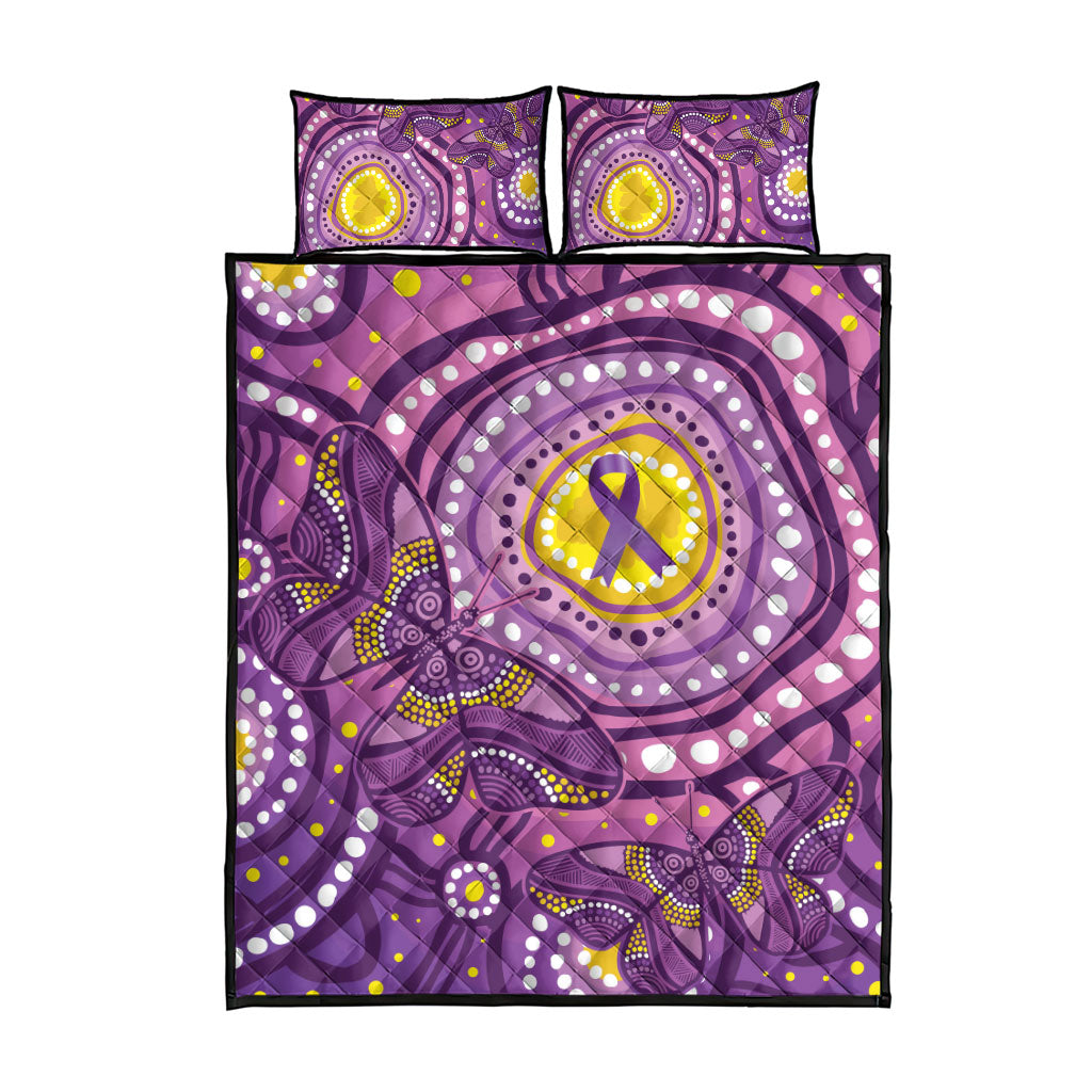 Australia Indigenous World Cancer Day Purple Aboriginal Quilt Bed Set Butterfly Ribbon