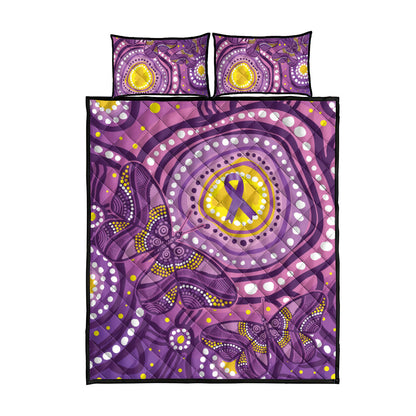 Australia Indigenous World Cancer Day Purple Aboriginal Quilt Bed Set Butterfly Ribbon