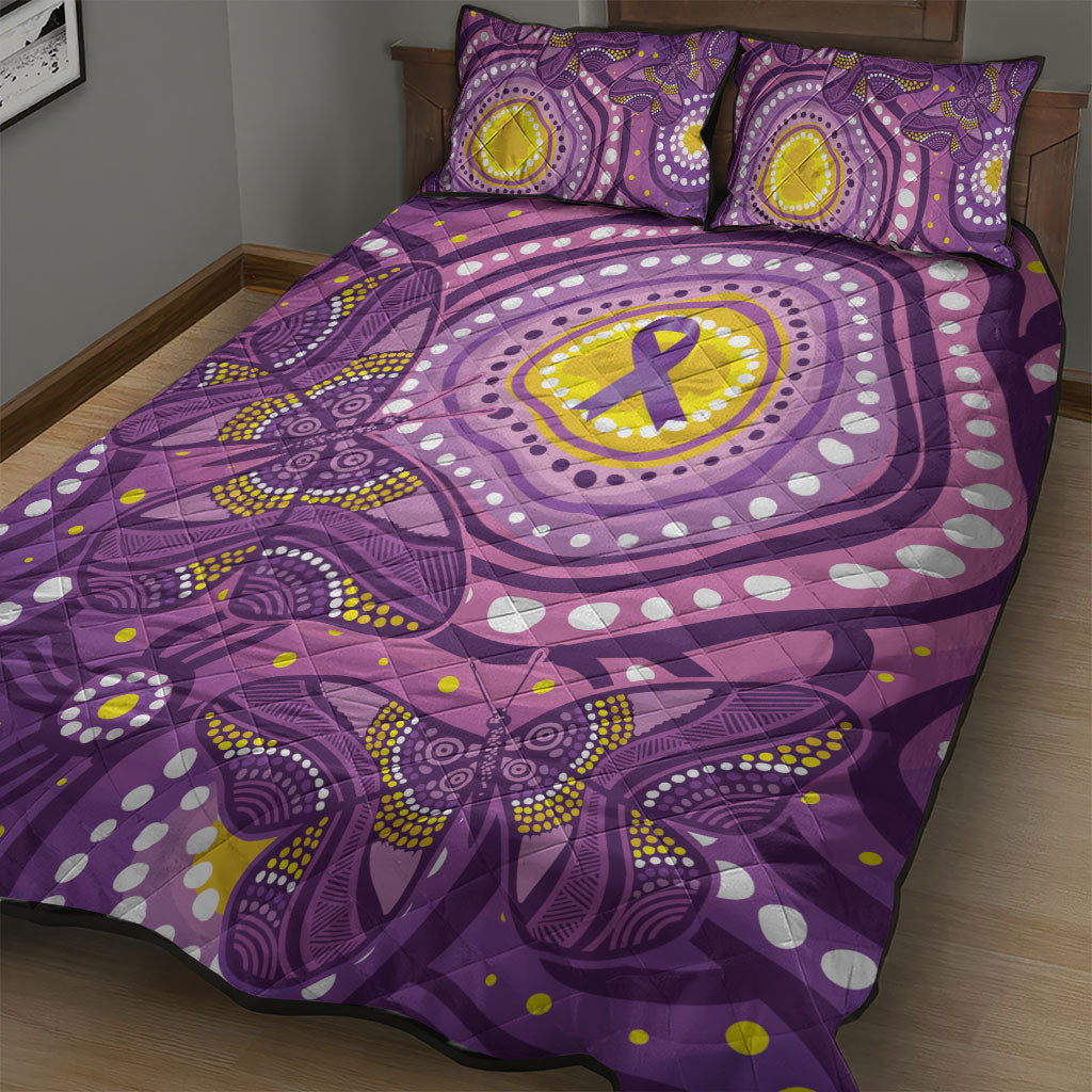 Australia Indigenous World Cancer Day Purple Aboriginal Quilt Bed Set Butterfly Ribbon