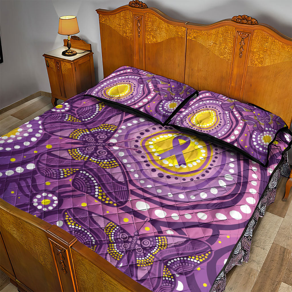 Australia Indigenous World Cancer Day Purple Aboriginal Quilt Bed Set Butterfly Ribbon