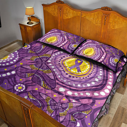Australia Indigenous World Cancer Day Purple Aboriginal Quilt Bed Set Butterfly Ribbon