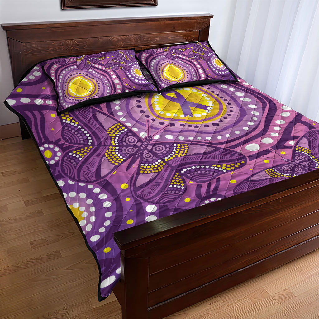 Australia Indigenous World Cancer Day Purple Aboriginal Quilt Bed Set Butterfly Ribbon