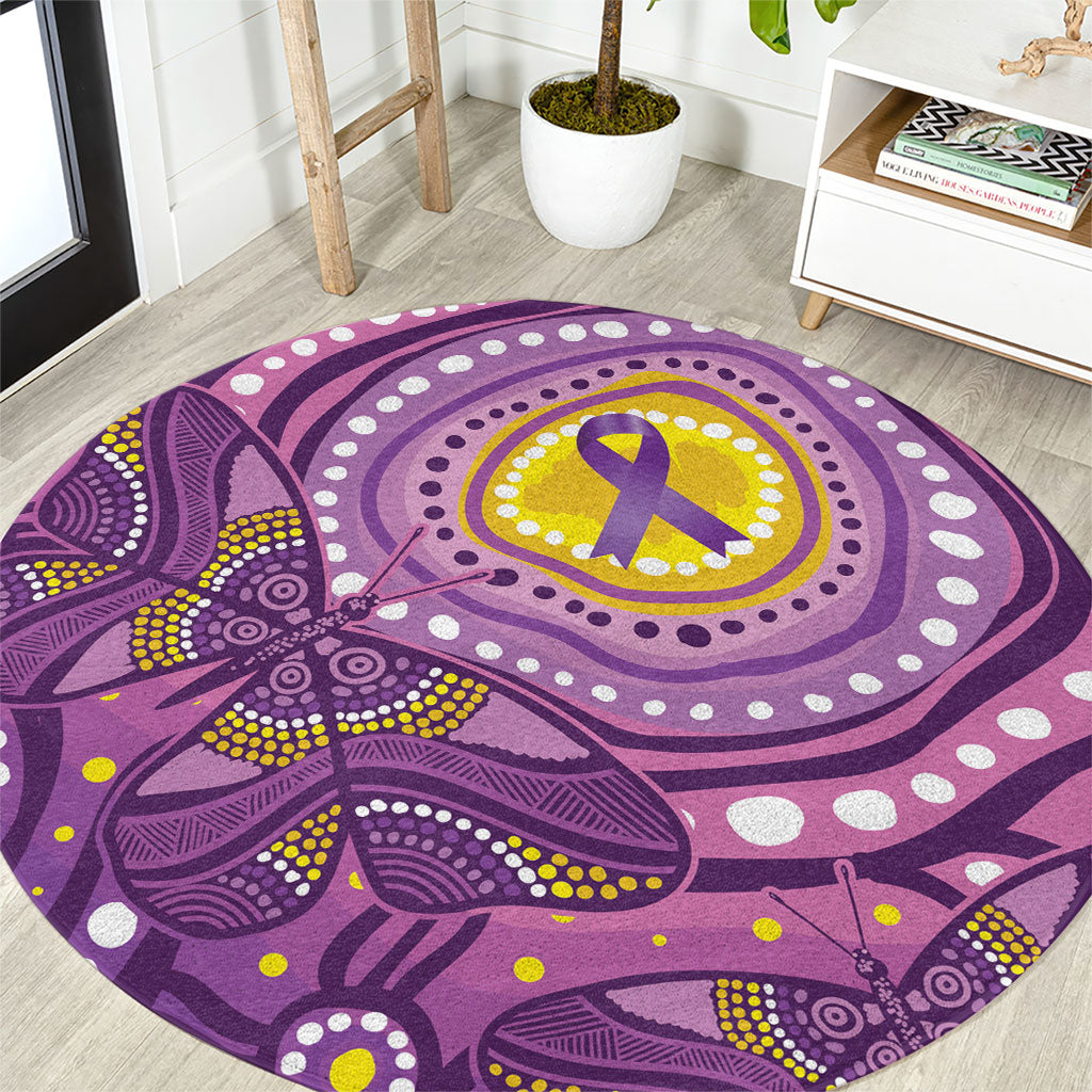 Australia Indigenous World Cancer Day Purple Aboriginal Round Carpet Butterfly Ribbon