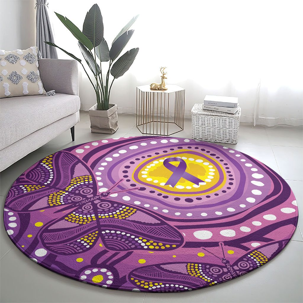 Australia Indigenous World Cancer Day Purple Aboriginal Round Carpet Butterfly Ribbon