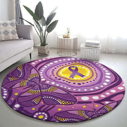 Australia Indigenous World Cancer Day Purple Aboriginal Round Carpet Butterfly Ribbon