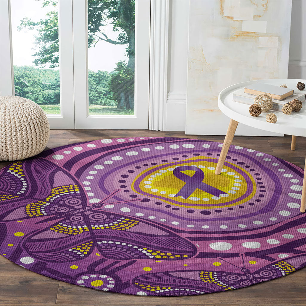 Australia Indigenous World Cancer Day Purple Aboriginal Round Carpet Butterfly Ribbon