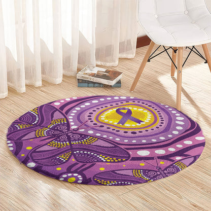 Australia Indigenous World Cancer Day Purple Aboriginal Round Carpet Butterfly Ribbon