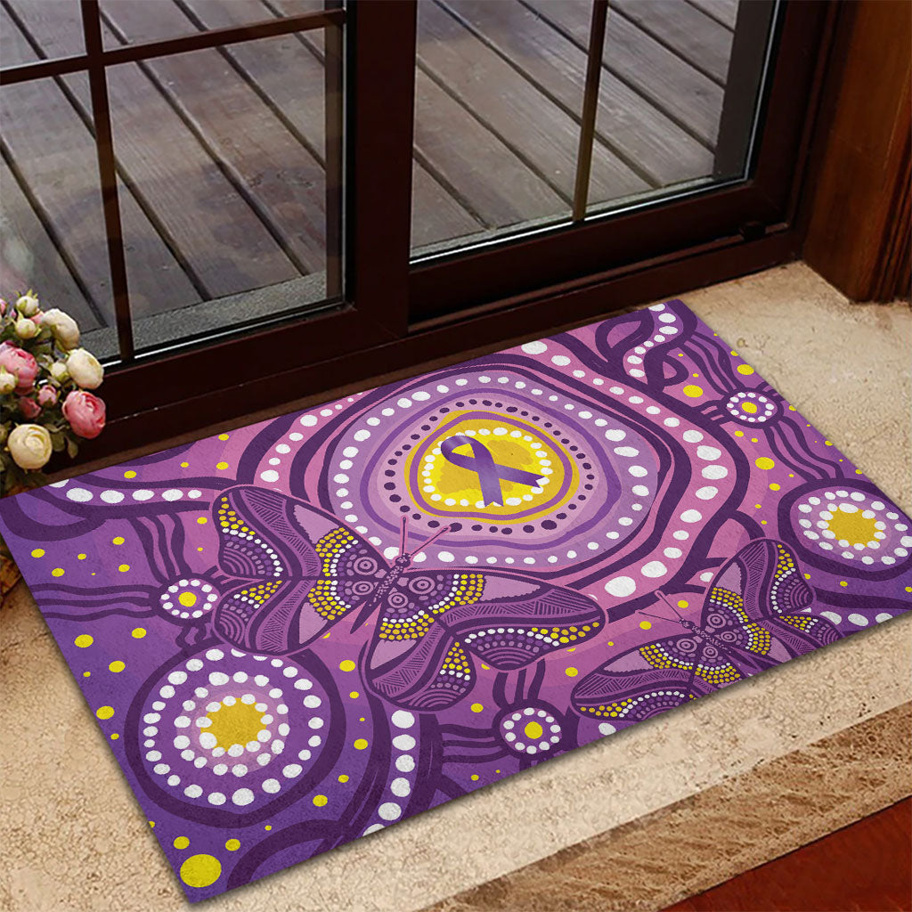 Australia Indigenous World Cancer Day Purple Aboriginal Rubber Doormat Butterfly Ribbon