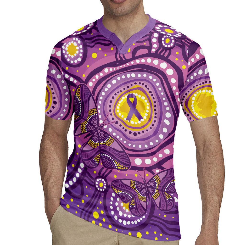 Australia Indigenous World Cancer Day Purple Aboriginal Rugby Jersey Butterfly Ribbon