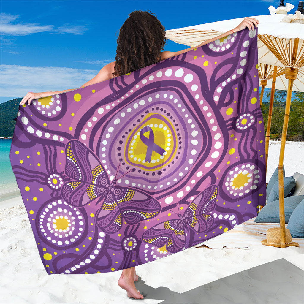 Australia Indigenous World Cancer Day Purple Aboriginal Sarong Butterfly Ribbon