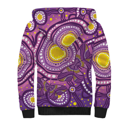 Australia Indigenous World Cancer Day Purple Aboriginal Sherpa Hoodie Butterfly Ribbon