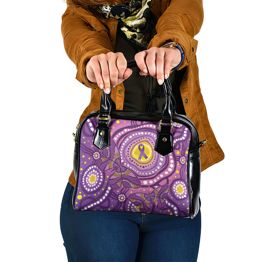 Australia Indigenous World Cancer Day Purple Aboriginal Shoulder Handbag Butterfly Ribbon